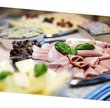 a table with a variety of food items