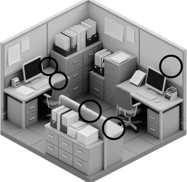 a cubicle office cubicle with a desk and a computer