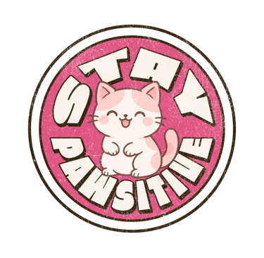 a cat sitting on a pink circle with the words,'stay happy and happy