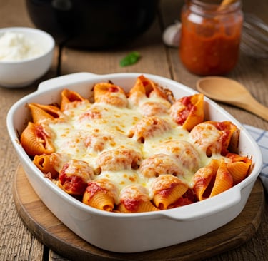 air fryer baked pasta conchiglie con pomodoro e mozzarella