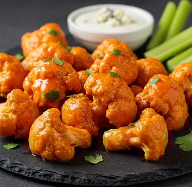 un piatto di buffalo cauliflower bites