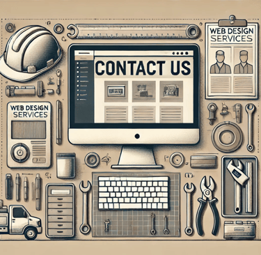 Contact us page image showing blue collar background with a sign saying contact us.
