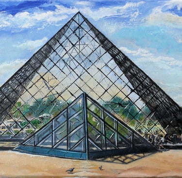 Pyramid at The Louvre, Paris Oil Painting
