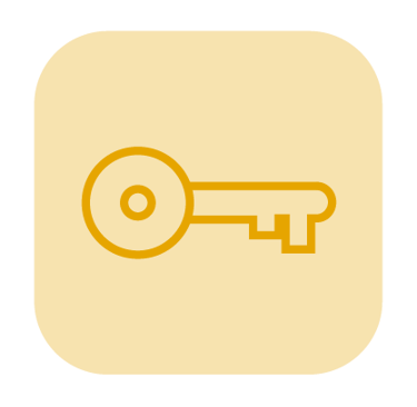 Minimalistyczna złota ikona klucza na jasnożółtym tle kwadratowym symbolizująca kluczowe aspekty.