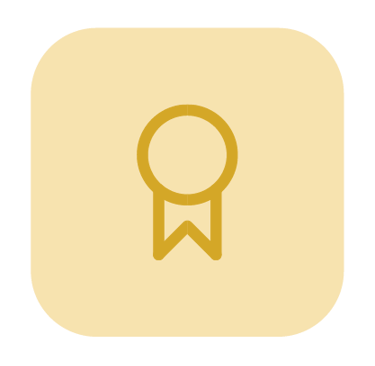 Minimalistyczna złota ikona wstążki na jasnożółtym tle kwadratowym oznaczająca jakość.