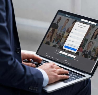 A businessman on a laptop completing an online registration form for LinkedIn