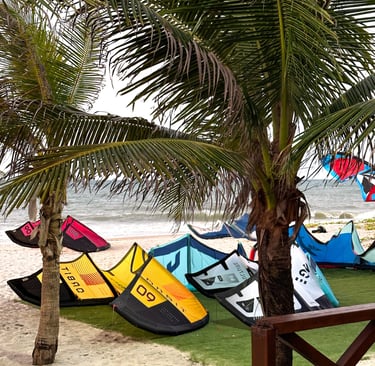 kites no gramado da escola de kitesurf