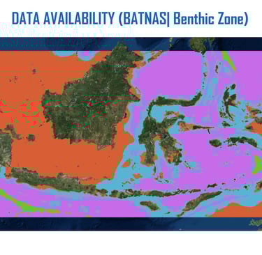 Benthic zone map of Indonesia showing seabed features and depth from bathymetric data