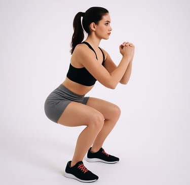 a woman doing squats without any extra weights