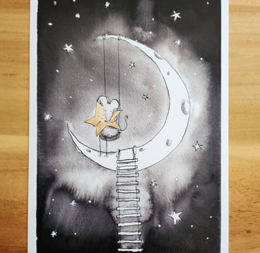 a drawing of a moon and a star