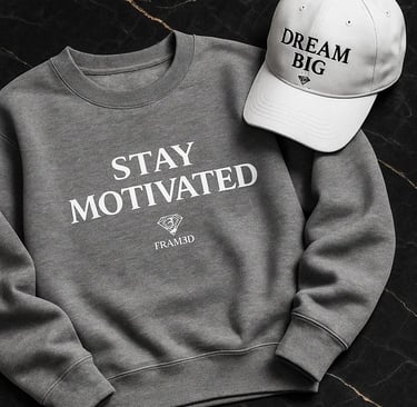 a crewneck with a baseball cap on it with motivational sentence