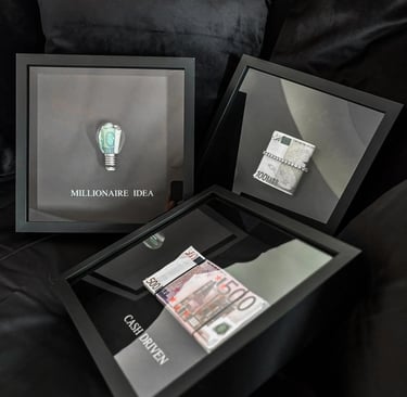 a frame of money and a frame with lightbulb for motivation