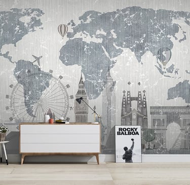 a wall mural of a map of the world