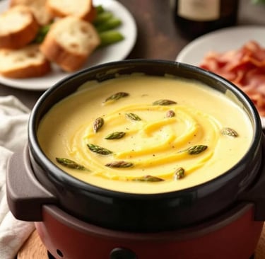 asparagus and bacon fondue with bread dippers