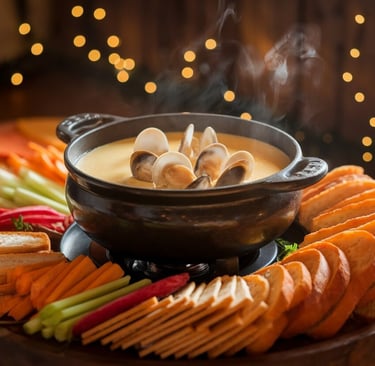 cheese and clam fondue with bread