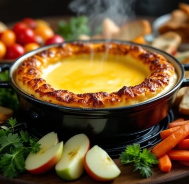 baked Fondue in bowl with vegetables