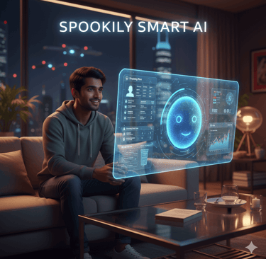 person interacting with holographic technology