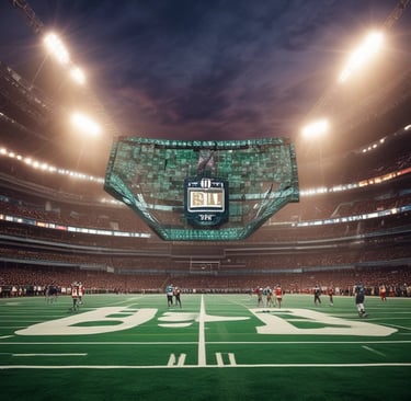 A close-up of a sports betting ticket on a wooden table with a blurred background of a sports event.
