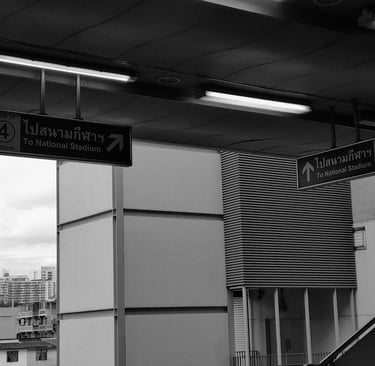 a black and white photo of a train station