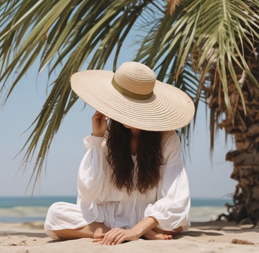 woman with the hat under the palm