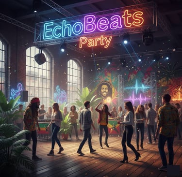 a group of people dancing in a room with neon lights