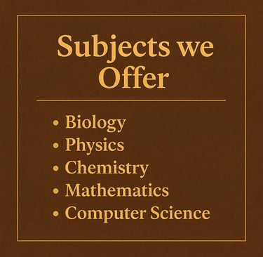 pics shows subject names: biology, chemistry, physics, chemistry, mathematics, computer science