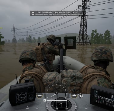 soldati del gioco Squad in azione su gommoni da guerra
