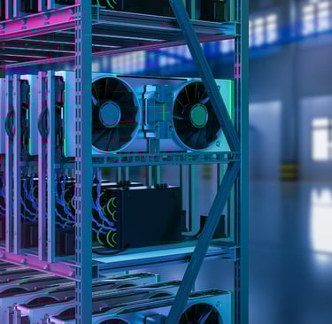 Minage de cryptomonnaie avec ordinateurs générant du Bitcoin et sécurisant la blockchain