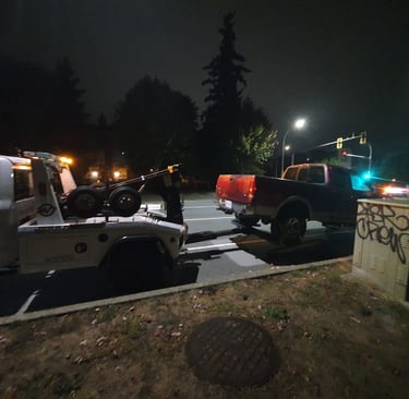 Emergency towing truck in Surrey BC at night