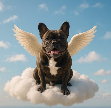 dunkler Hund als Engel