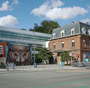 Vue de Lomme avec la mairie et le street art illustrant le quartier où DIXI Diagnostics réalise vos