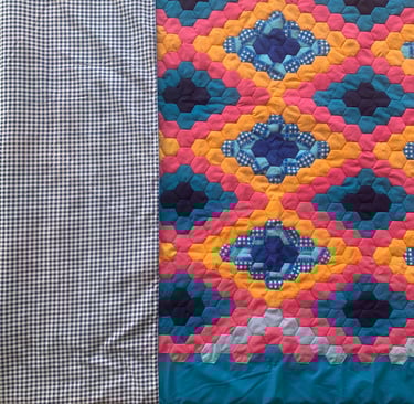 hexgon patchwork quilt cover in diamond pattern with checked inner fabric