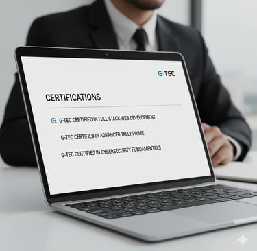 A simple mock-up of a resume section titled "Certifications" with G-TEC examples