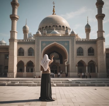 A group of people engaged in a spiritual or meditative practice, sitting in a row with hands raised in prayer or meditation gestures. The setting appears to be outdoors with a natural backdrop and metal fencing. The atmosphere is serene and focused.