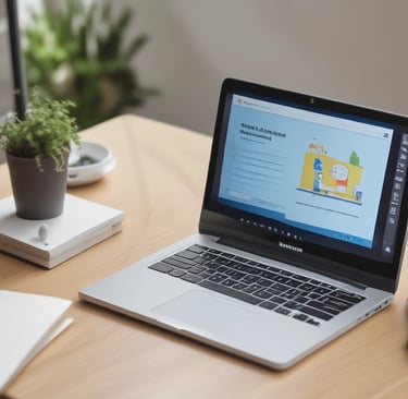 A laptop displaying a presentation slide with Spanish text about certificate distribution. Beside the laptop, there is a plastic bottle partially filled with water and a glass bottle. The setting appears to be a meeting or workshop environment.