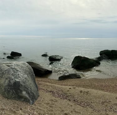 A rocky beach at Meig's Point in Hammonasset State Park in Madison, CT