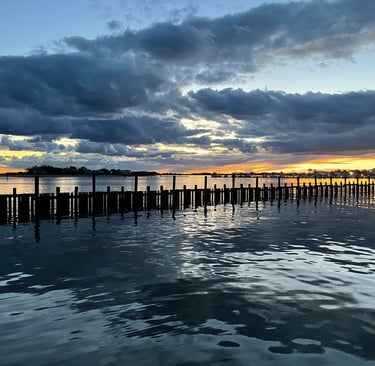Sunset over Old Harbor Marina in Clinton, CT