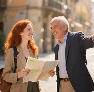 Woman asking for directions in Spanish, confidently engaging in real conversation