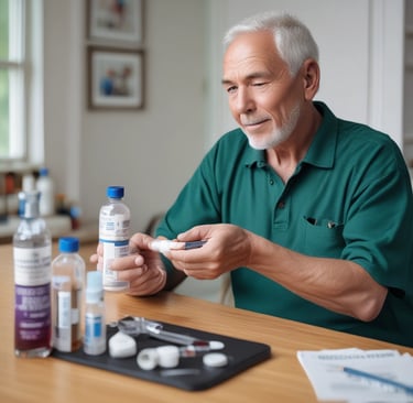A clear glass jar filled with a brown smoothie and a straw is placed next to a bottle labeled 'Ningxia Red' and a small bottle of essential oil. The background features green potted plants, adding a fresh and natural aesthetic.