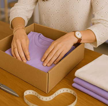 mujer empacando camisetas