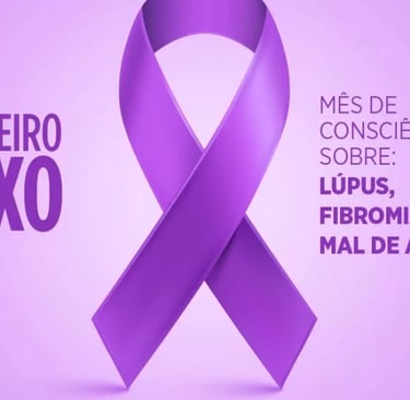 laço roxo campanha de conscientização, lúpus, fibromialgia e Alzheimer