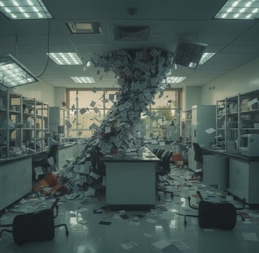 Representação 3D de desorganização em um laboratório