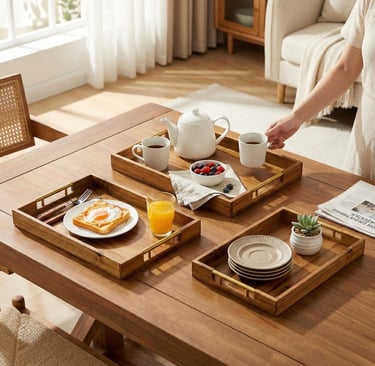 Snazzora serving tray set acacia wood