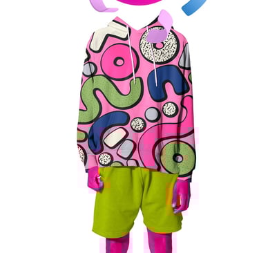 Abstraktes Bild von Mensch in Pink mit Ballon als Kopf