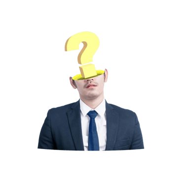 Mann im Anzug mit einem Fragezeichen am Kopf