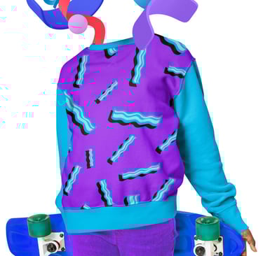 Abstraktes und kunstvolles Bild von Mensch ohne Kopf mit Skateboard