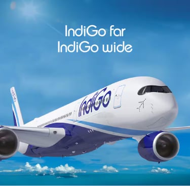 a plane with the words indigo go far far in the sky