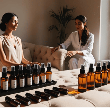 Terapeuta tratando mulher por meio de óleos essenciais e olfato