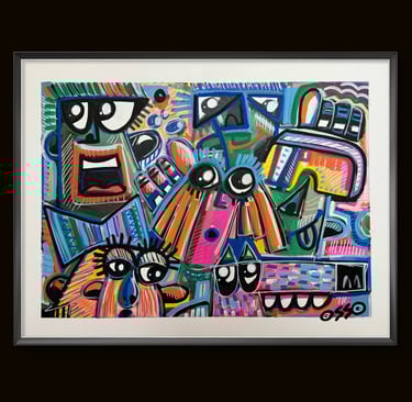 a painting of a group of people with different faces