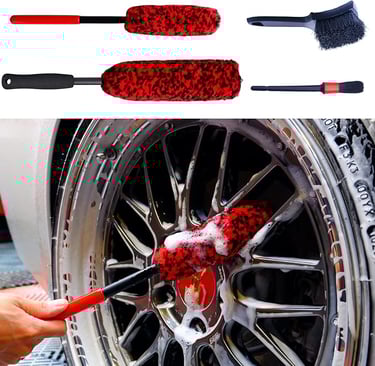 Byttme Professional 4 Pack Long Handle Wheel Brush Kit for Cleaning Wheel and Tire- 2X Soft Wheel Wo